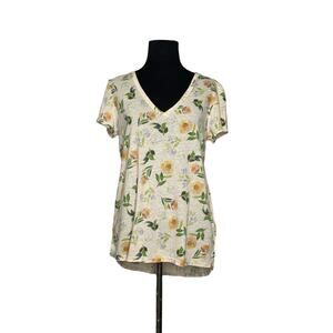 T. la cream yellow floral short sleeves tee size Small